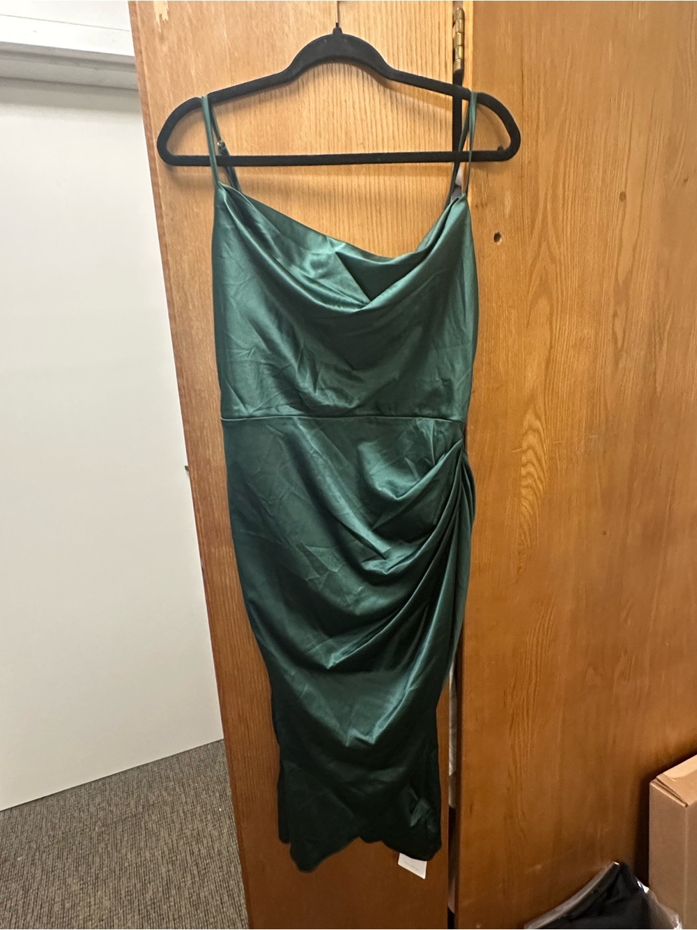 Elegant Green Satin Cowl Neck Slip Dress